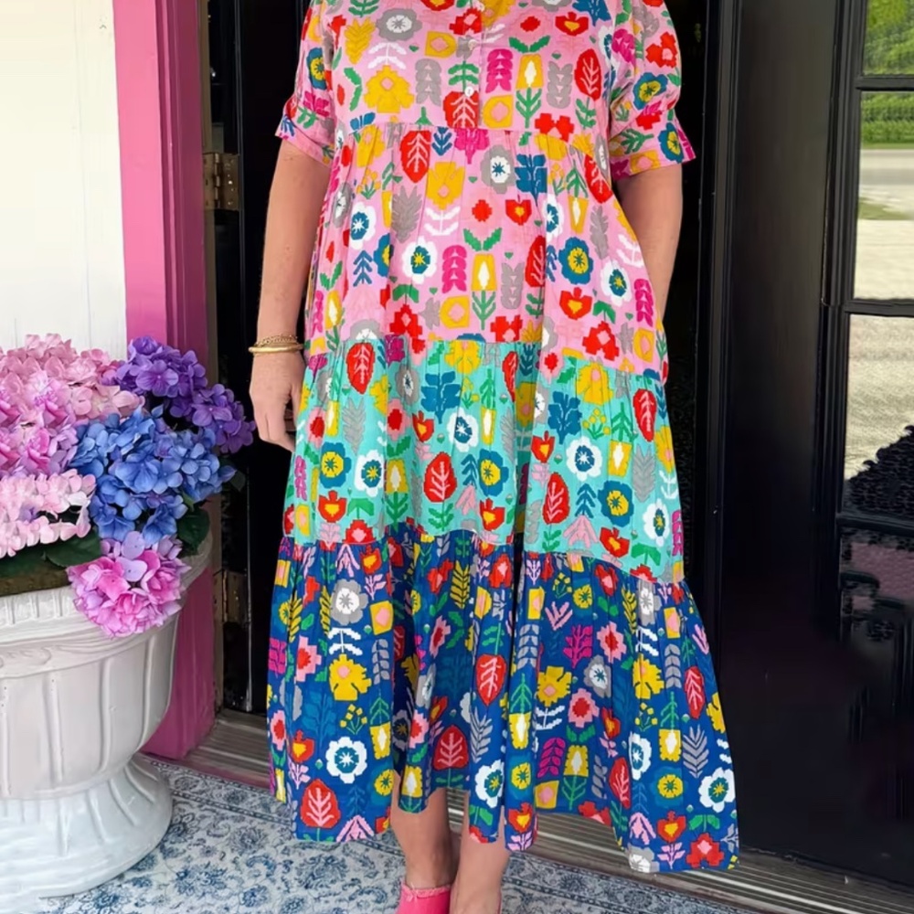 Women's Boho Multicolor Patchwork Floral Print Sh… - image 2